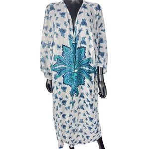 Dizziire 2X Kimono Duster Cover Up Blue Green Paisley Boho Chic‎ Bohemian